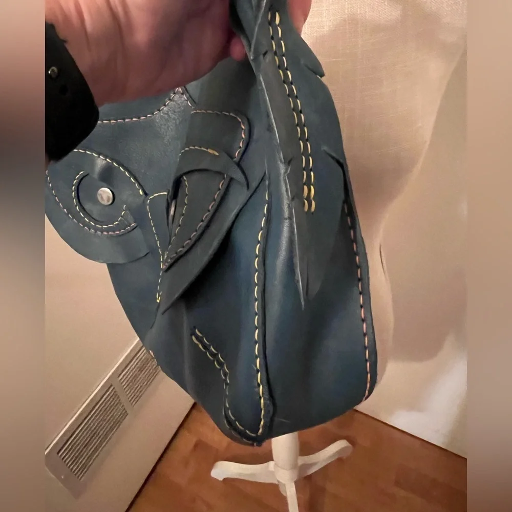 Owl Design Blue Leather messenger Bag